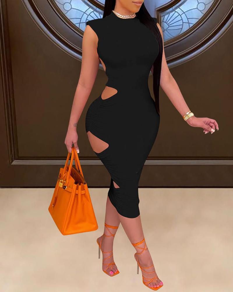 

Cutout Sleeveless Skinny Midi Dress, Black