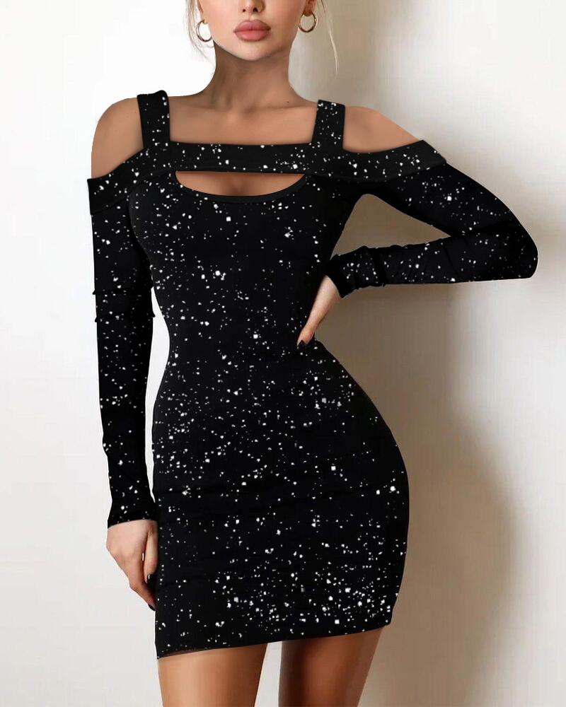 

Glitter Cutout Cold Shoulder Bodycon Dress, Black