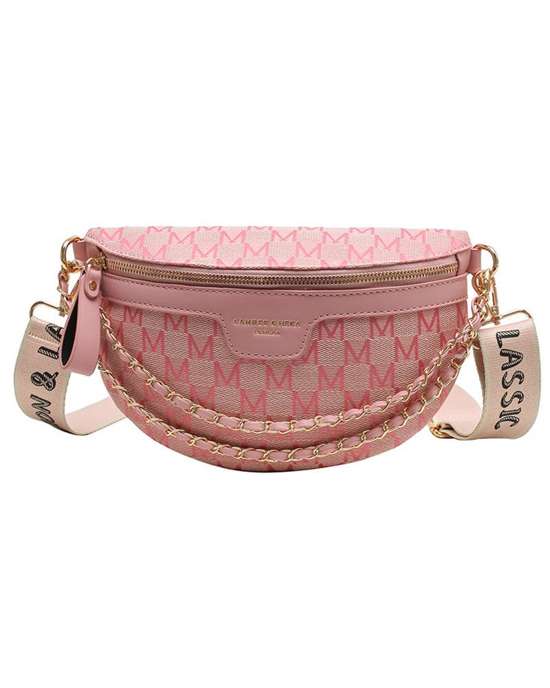 

Letter Print Fanny Pack Zipper Design Crossbody Bag, Pink