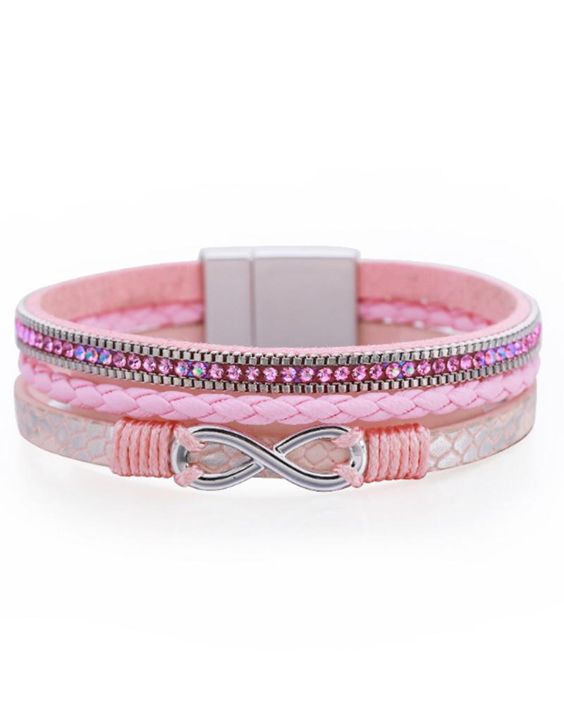 

1pc Bohemian Rhinestone Beaded Wide Magnet Bracelet, Pink