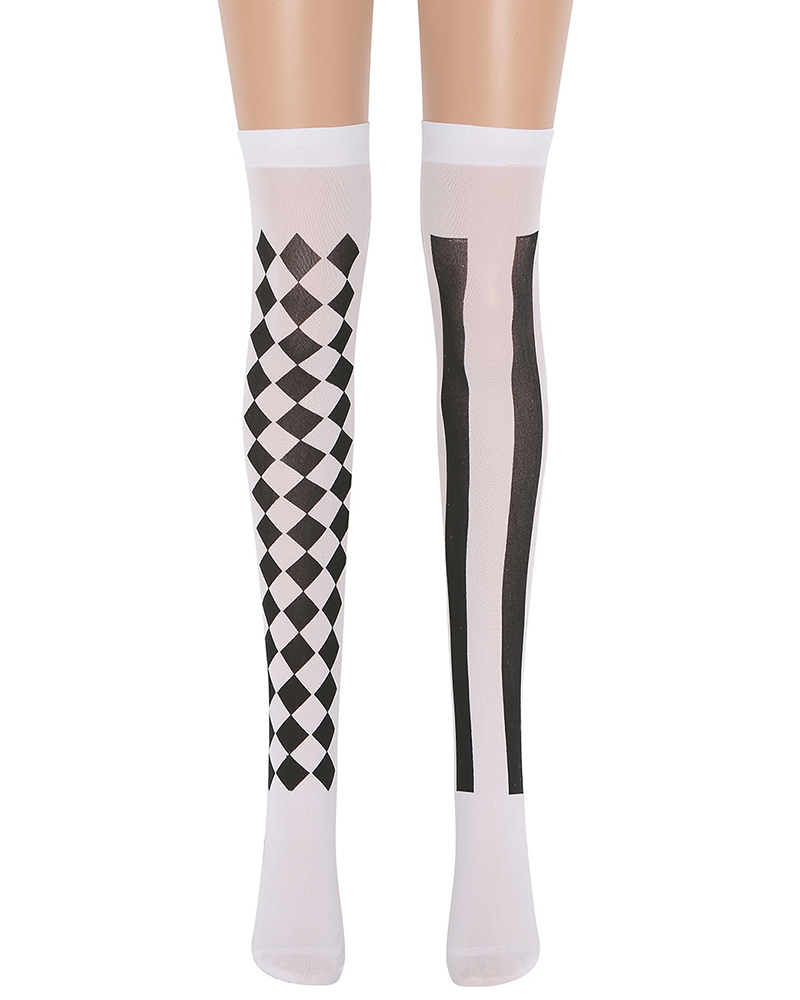 

Halloween Geometric Print Clown Costume Stockings, White