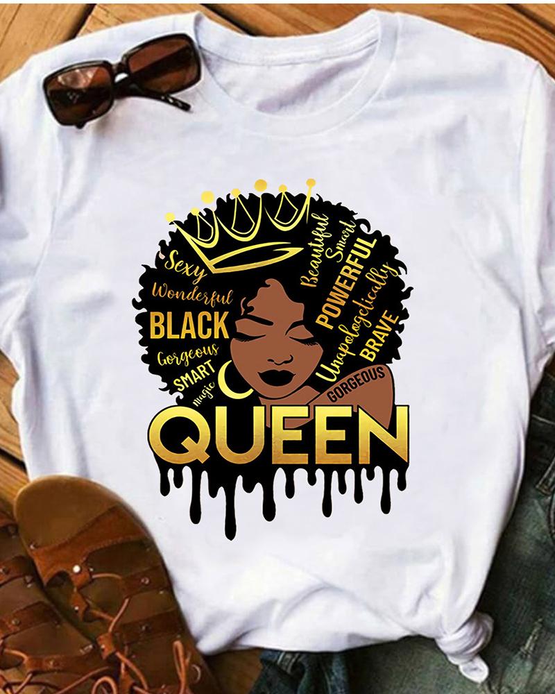 

Plus Size Figure Letter Print Short Sleeve Casual T-shirt, White