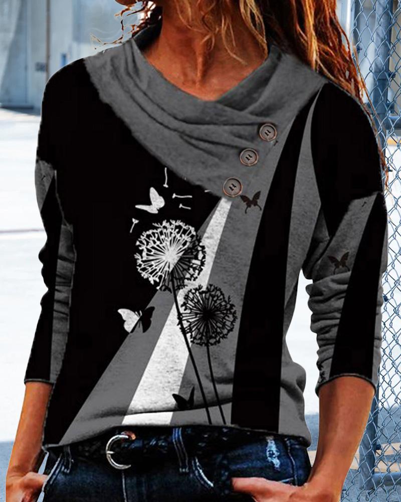 

Dandelion Butterfly Geo Print Long Sleeve Top, Black