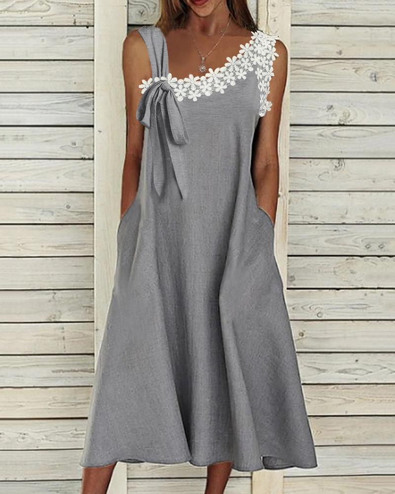 Crochet Lace Patch Pocket Design Swing Dress