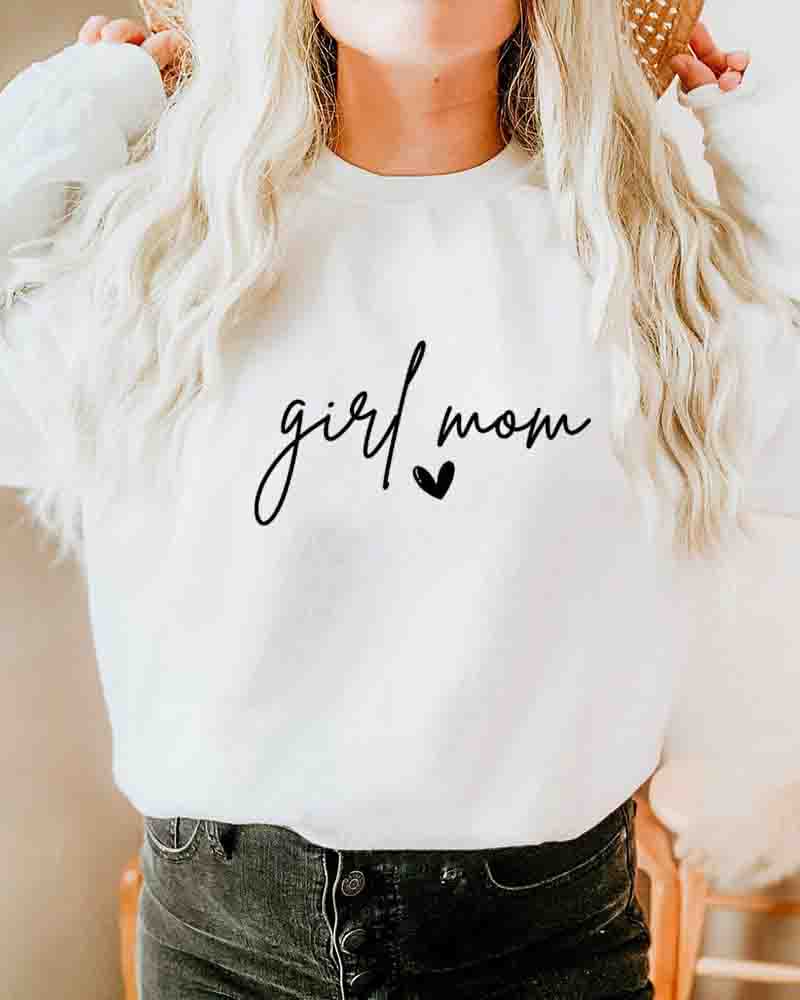 

Mother' Day Letter Heart Print Long Sleeve Sweatshirt, White