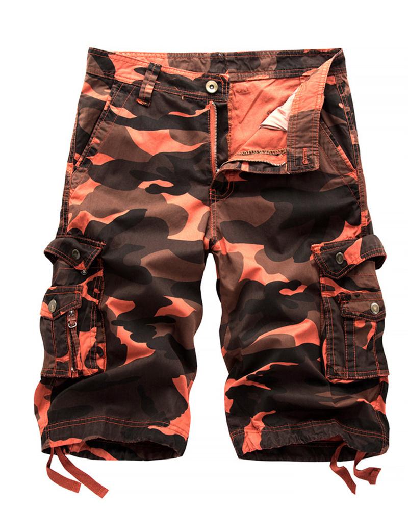 

Camouflage Print Cargo Short Pants, Red