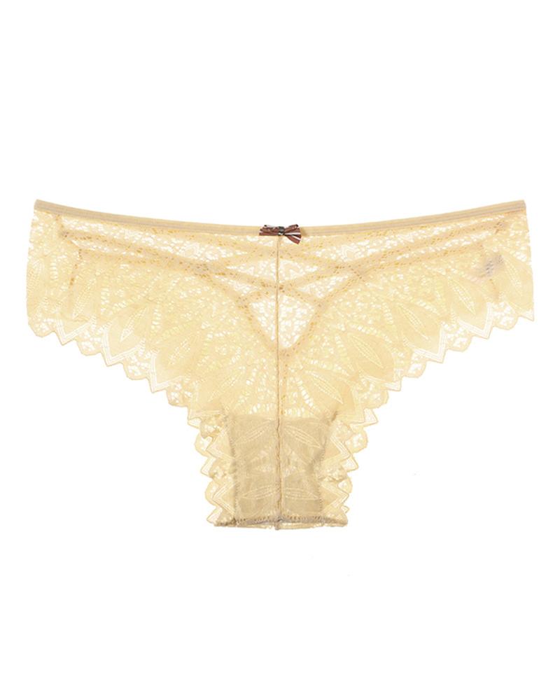 

Bowknot Decor Crochet Lace Criss Cross Panty, Nude