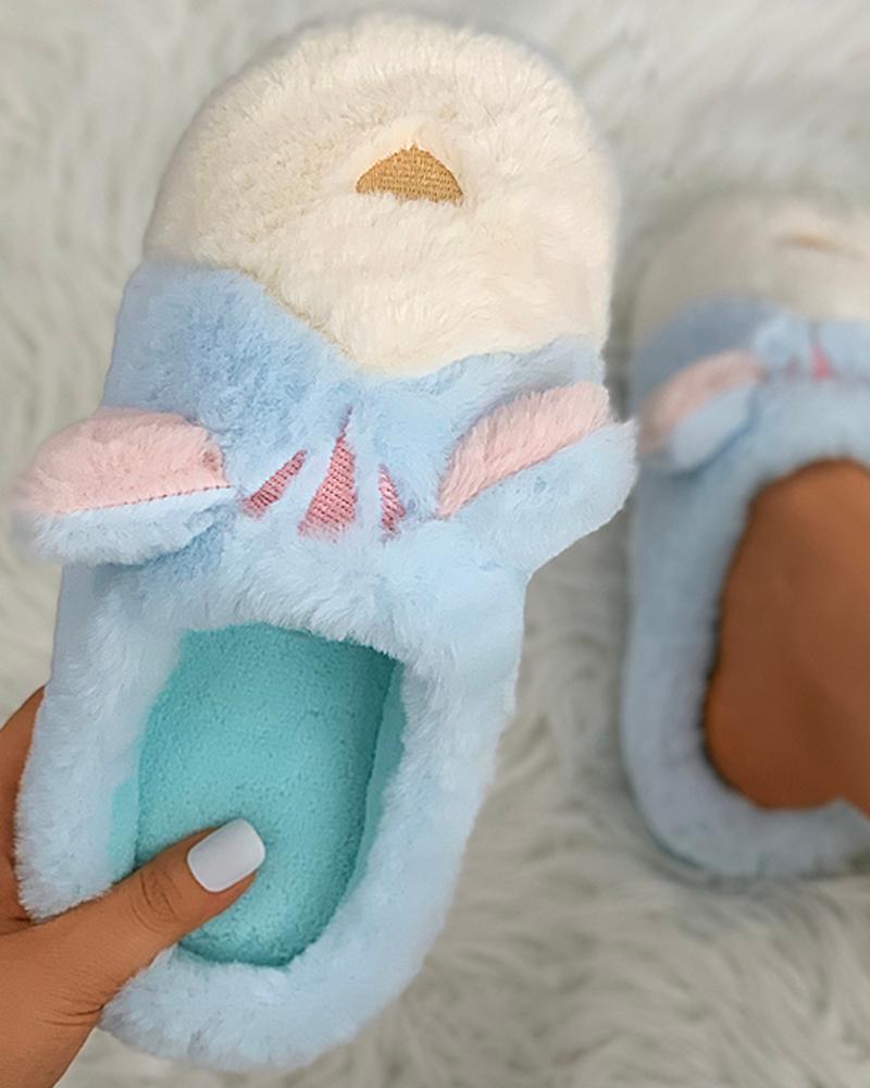 

3D Ear Cartoon Design Fluffy Slippers, Blue