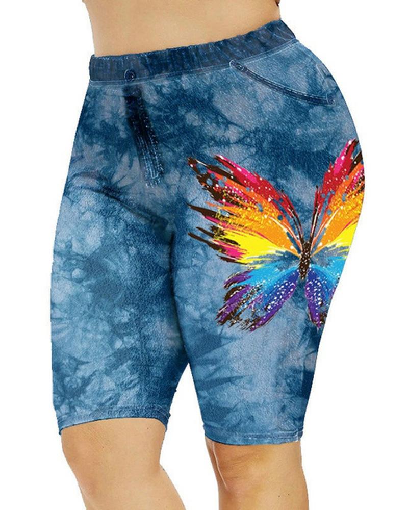 

Tie Dye Butterfly Print Sports Leggings Yoga Shorts, Lighted blue