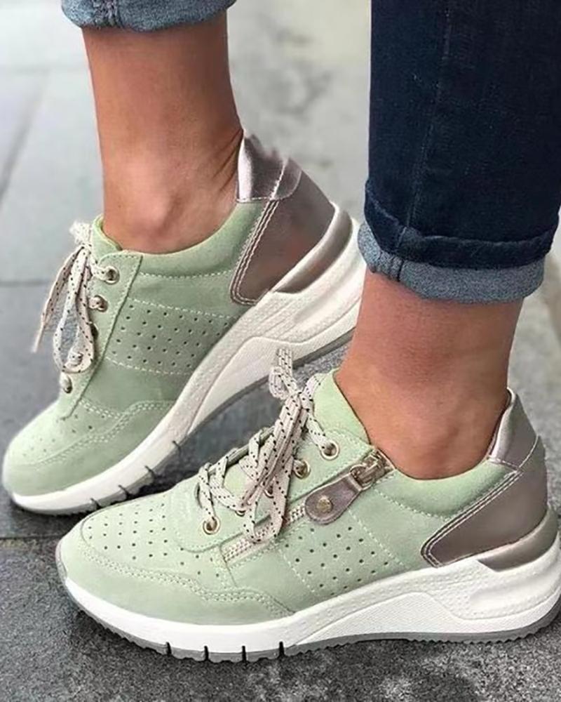 

Breathable Colorblock Lace-up Sneakers, Green