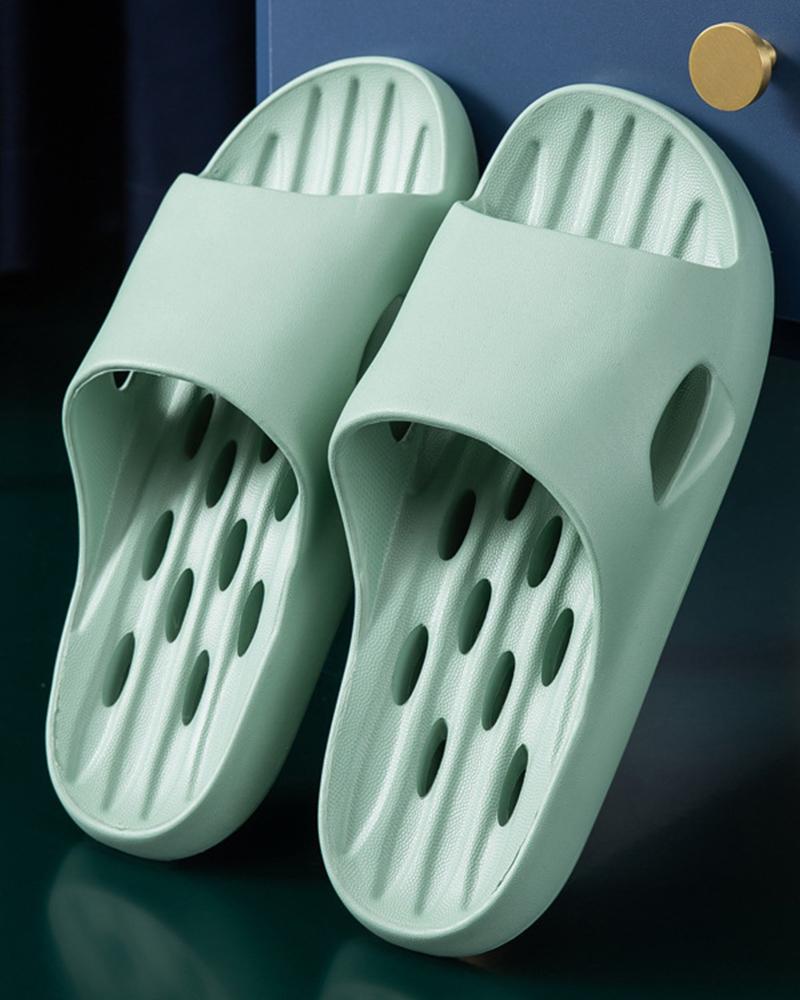 

Solid Open-toe Flat Cut-out Slippers, Green