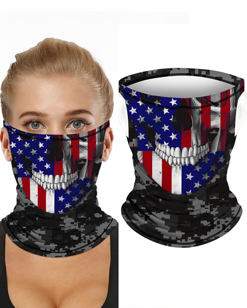 

Skull Flag Print Breathable Ear Loop Face Bandana Headwrap, Black