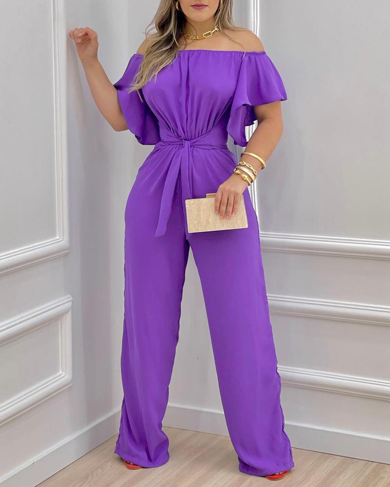 

Off Shoulder Tied Detail Jumpsuit, Purple