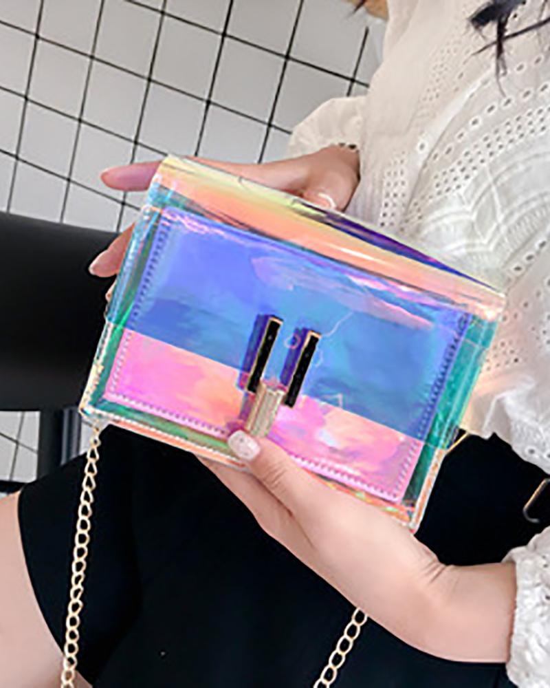 

Colorful Clear Chain Square Bag, Pink