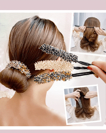

1pc Colorblock Crystal Beaded Hair Bun Maker, White