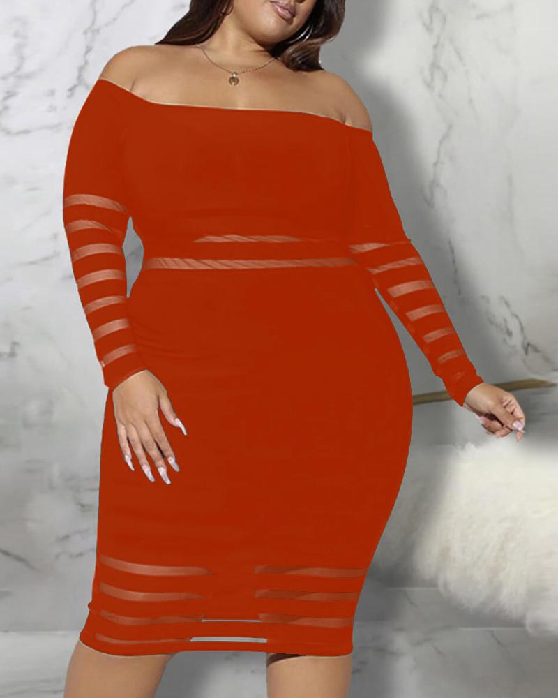 

Off Shoulder Sheer Mesh Plus Size Bodycon Dress, Red