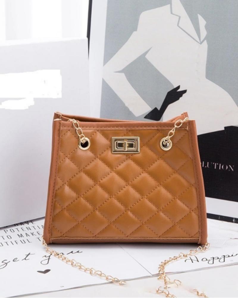 

Quilted Twist Lock Chain Strap Shoulder Bag, Brown