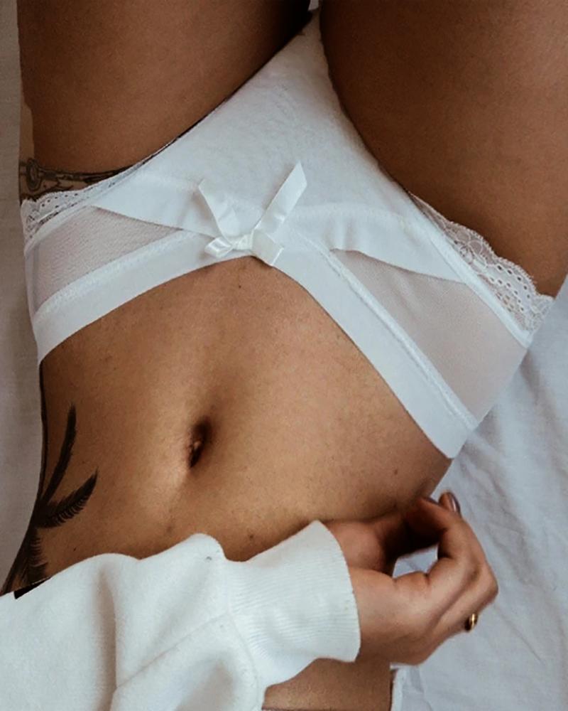 

Crochet Lace Bowknot Decor Panty, White