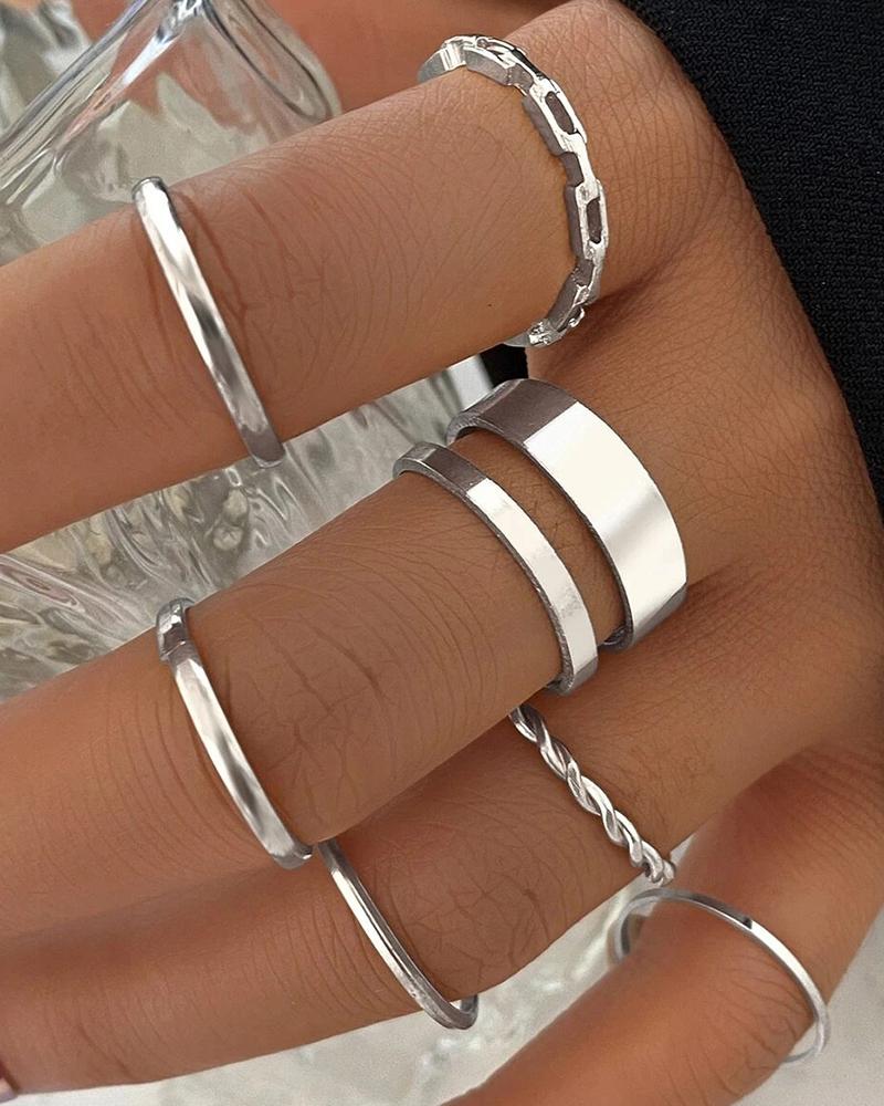 

7pcs Simple Trendy Stackable Geometric Rings Set, Silver