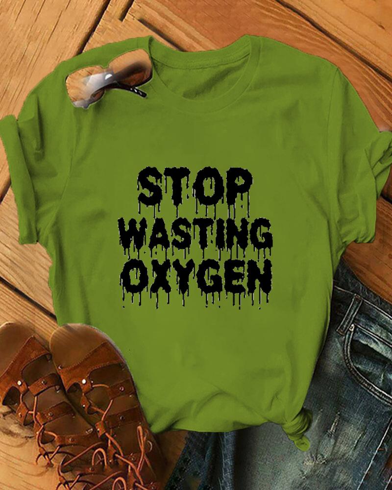 

Letter Print Short Sleeve Loose T-shirts, Green