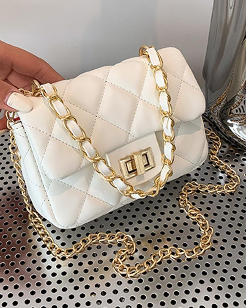 

Quilted Twist Lock Mini Crossbody Handbag, White