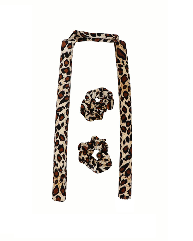 

Velvet Heatless Curling Rod Headband Overnight Hair Curler For Long Hair Waves, Leopard