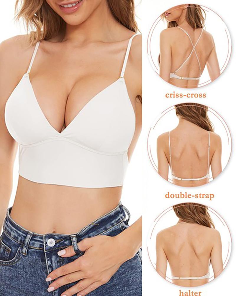 

Convertible Straps Seamless Low Back Bra Push Up Breathable Bralette, White