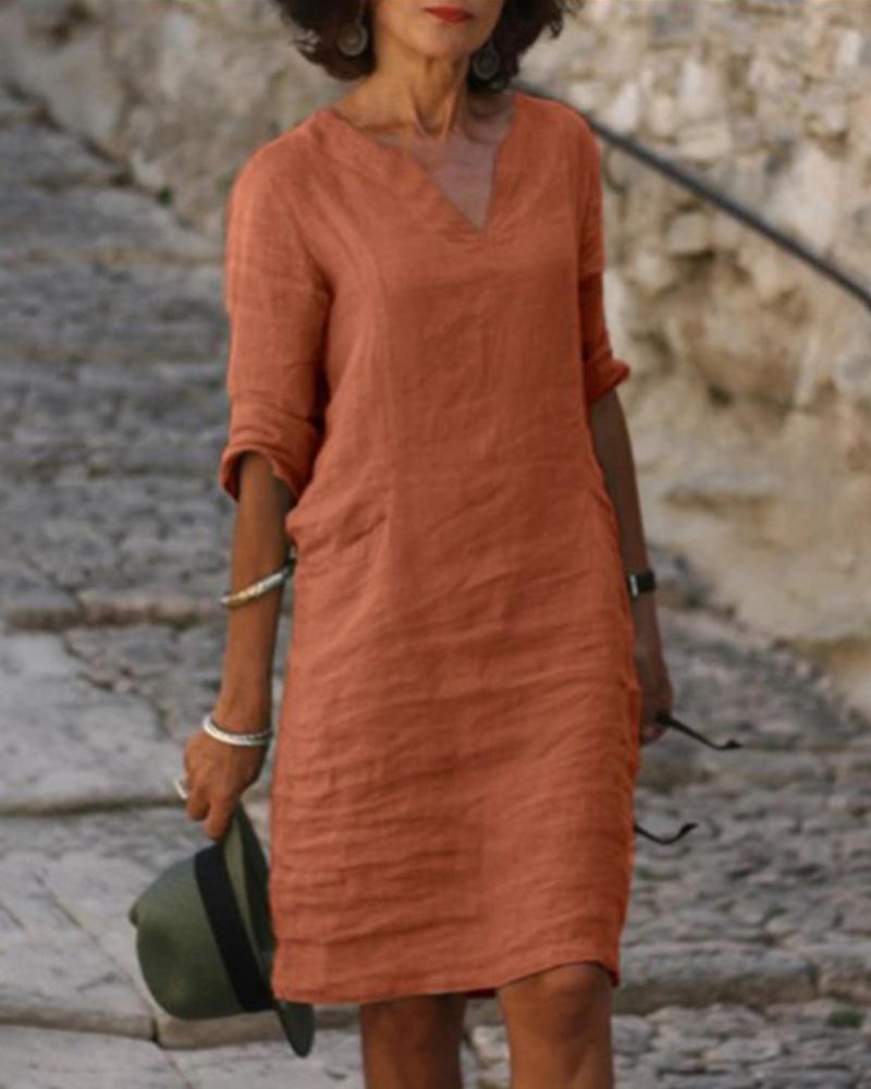 

Plain Half Sleeve Casual Dress, Orange