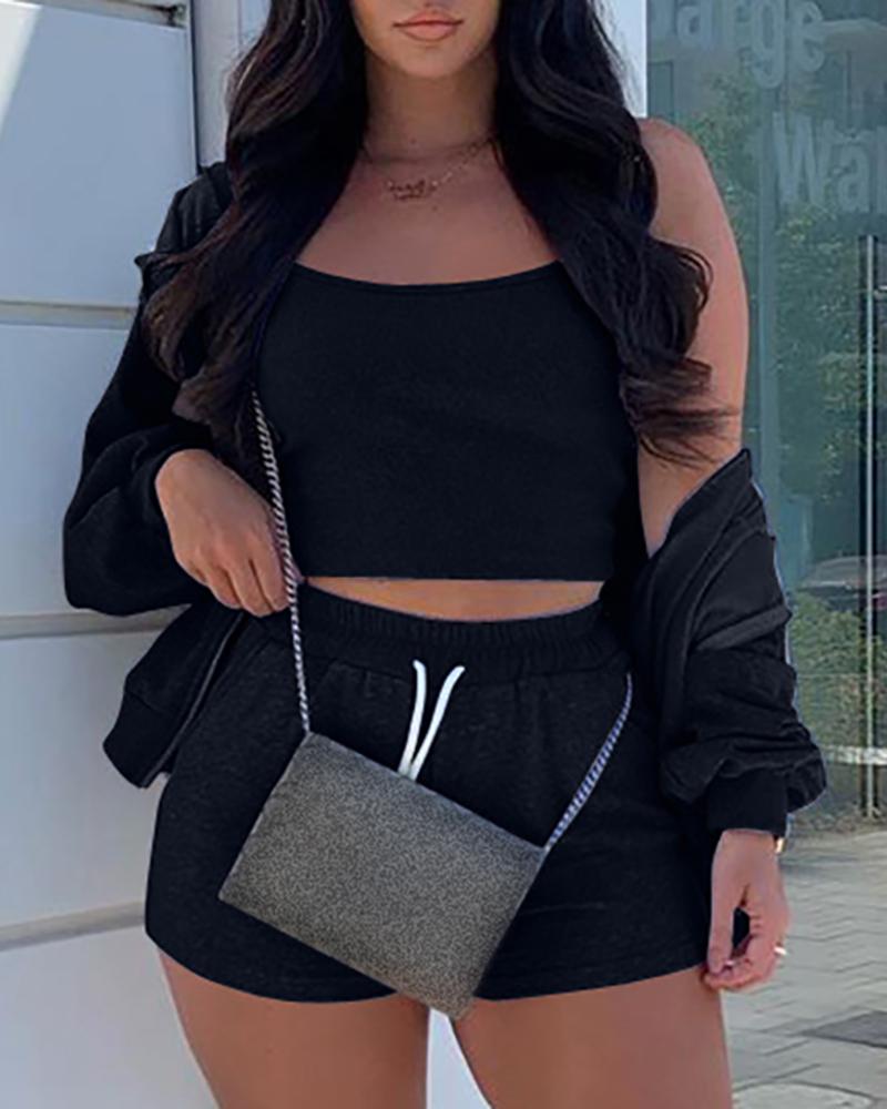 

Solid Oversize Sporty 3PCS Set, Black
