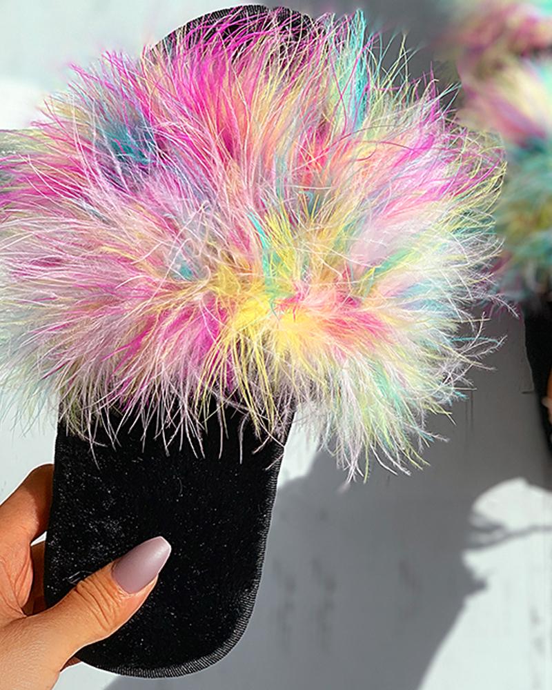 

Colorblock Peep Toe Fluffy Slipper, Multicolor