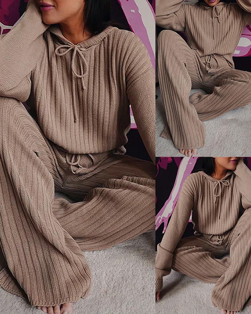 

Drawstring Hooded Top & Pants Set, Khaki