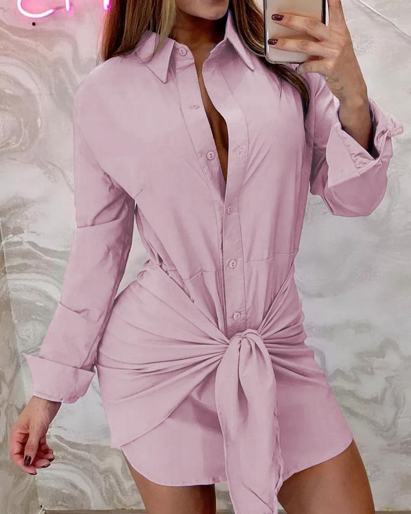 

Tied Detail Buttoned Shirt Dress, Pink