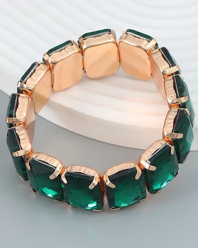 

1pc Geometric Crystal Stone Decor Bracelet, Dark green