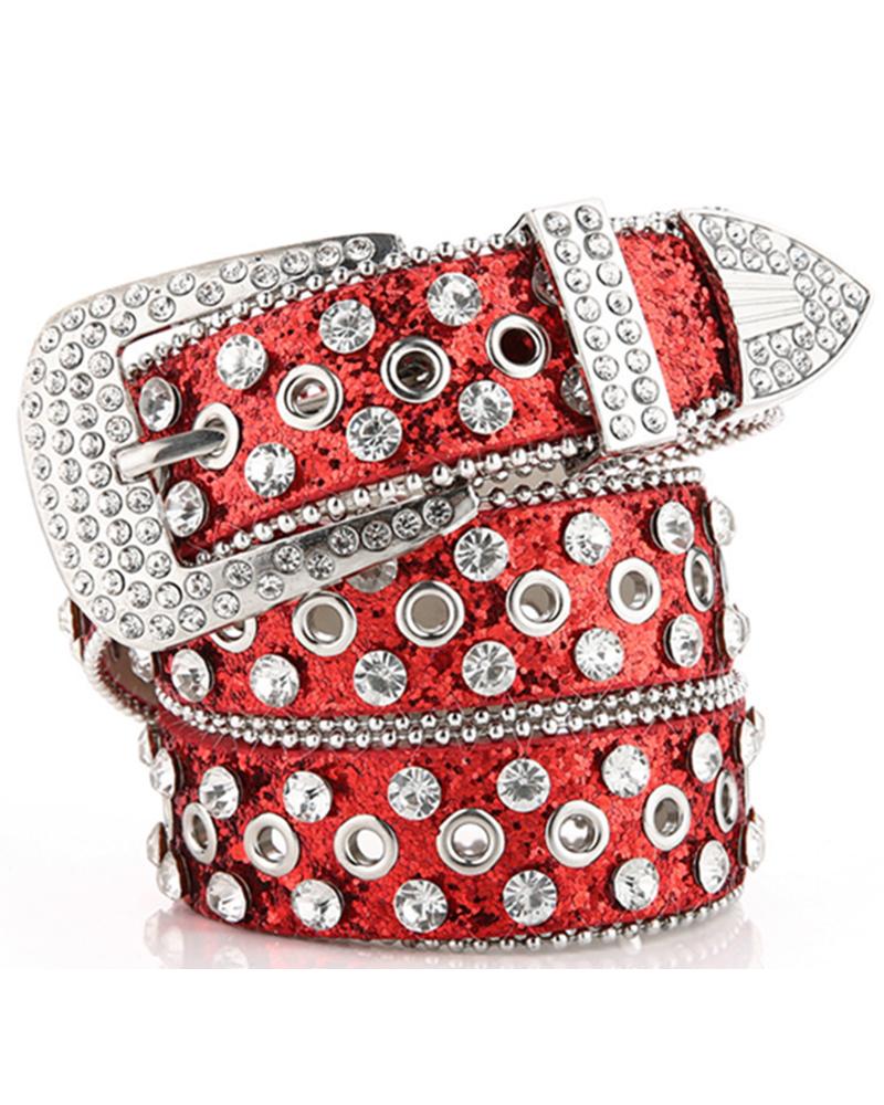 

Studded Rhinestone Eyelet Buckled Fashionable Party Wedding Gift Blet, Red