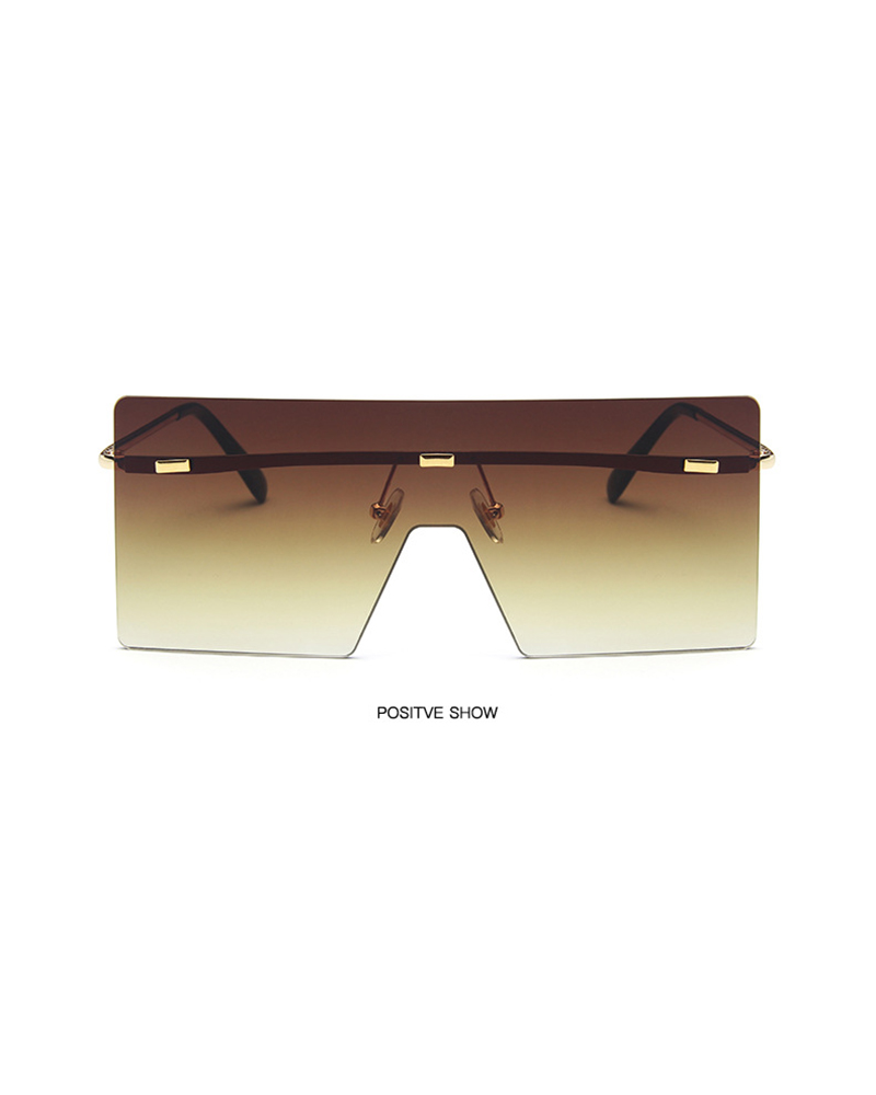 

1Pair Flat Top Rimless Square Frame Sunglasses, Brown