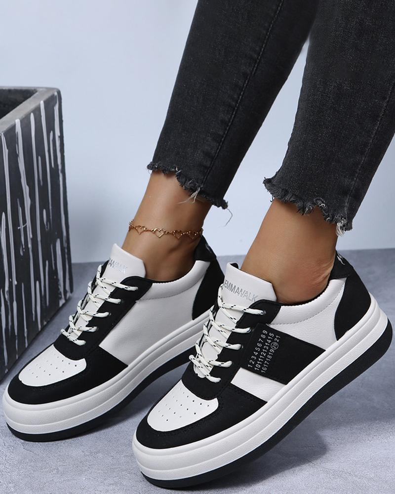 

Breathable Colorblock Lace-up Sneakers, Black