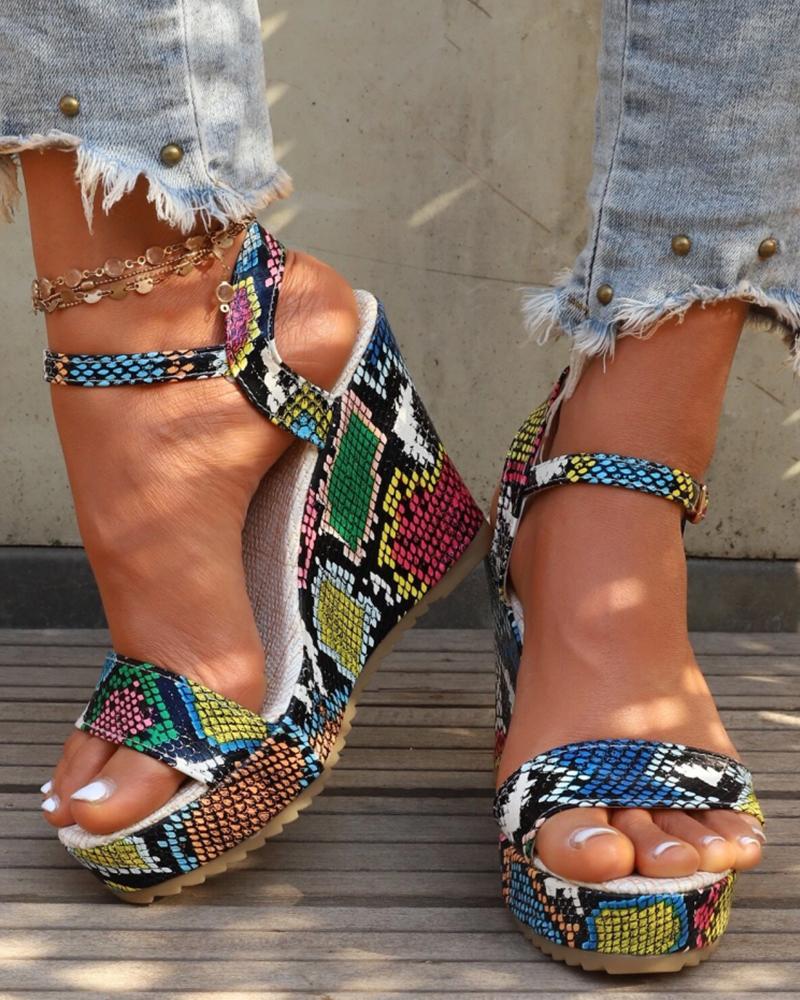 

Animal Print Ankle Strap Slingback Wedge Sandals, Multicolor
