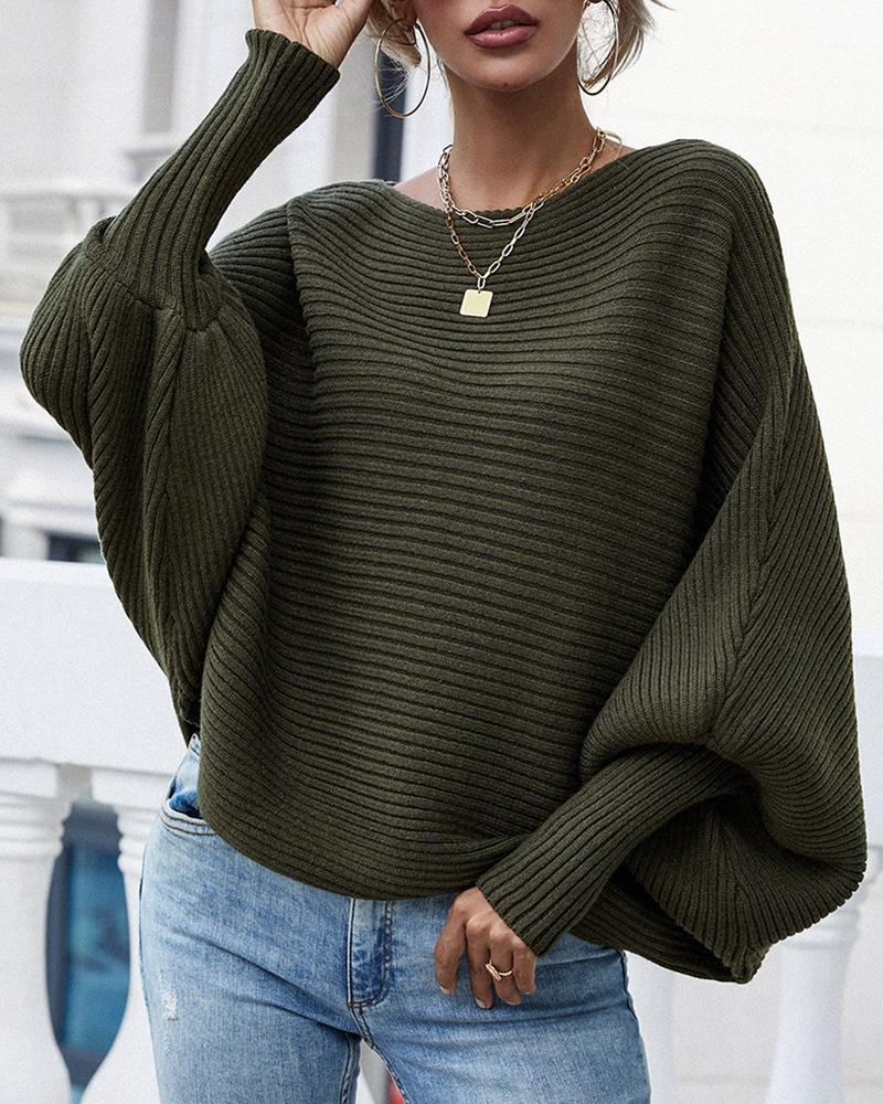 

Long Batwing Sleeve Oversized Sweater Casual Crewneck Loose Ribbed Knit Pullover Tops, Army green