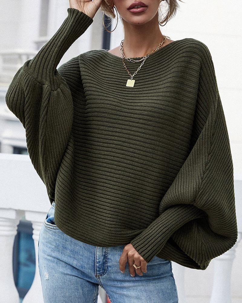 

Lantern Batwing Sleeve Oversized Ribbed Knit Sweater, Army green