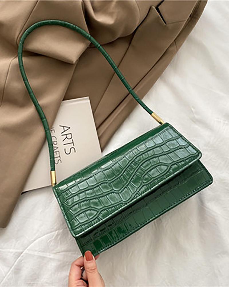 

Croc Embossed Flap Shoulder Bag, Green