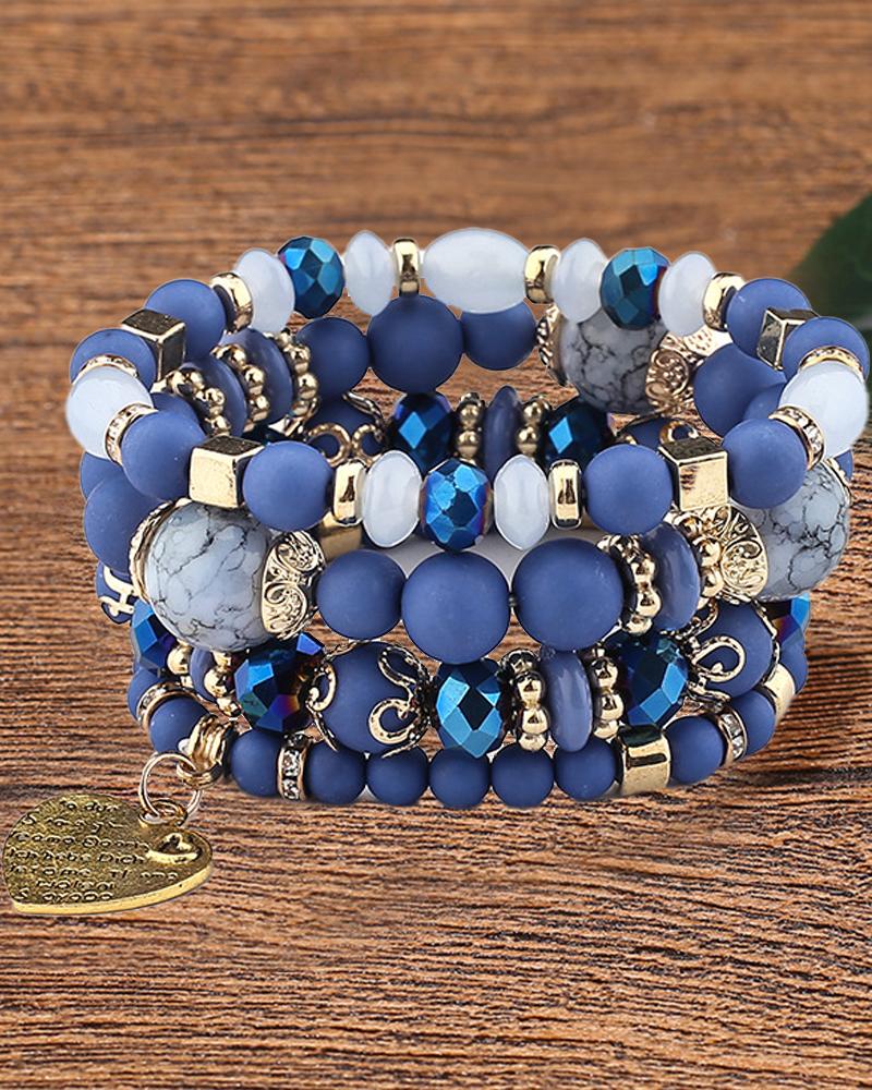 

1pc Bohemian Beaded Crystal Stone Heart Pattern Multi-layer Bracelet, Style3