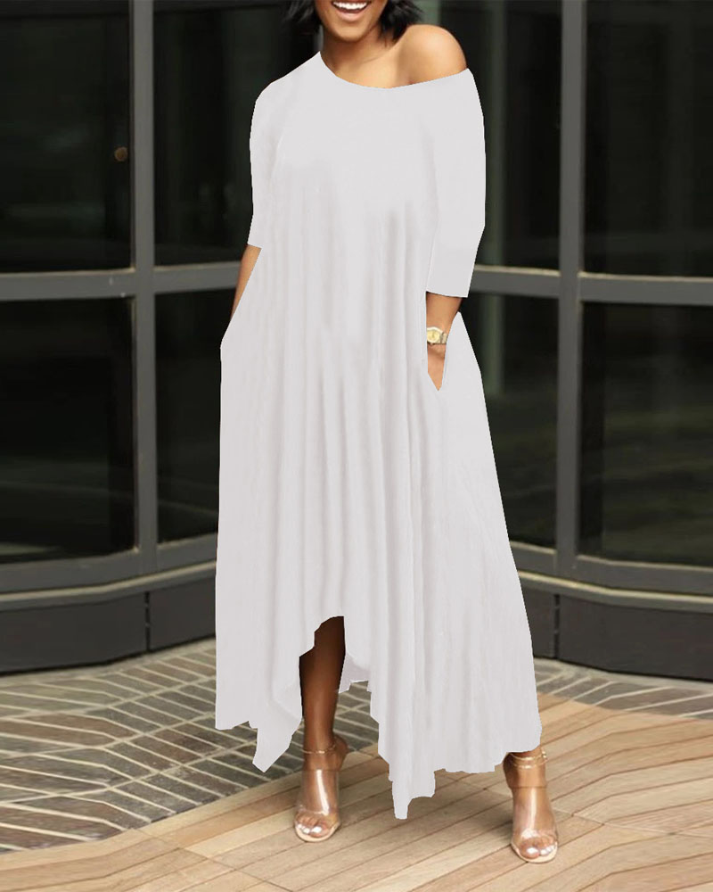 

Plus Size Pocket Detail Asymmetrical Maxi Dress, White