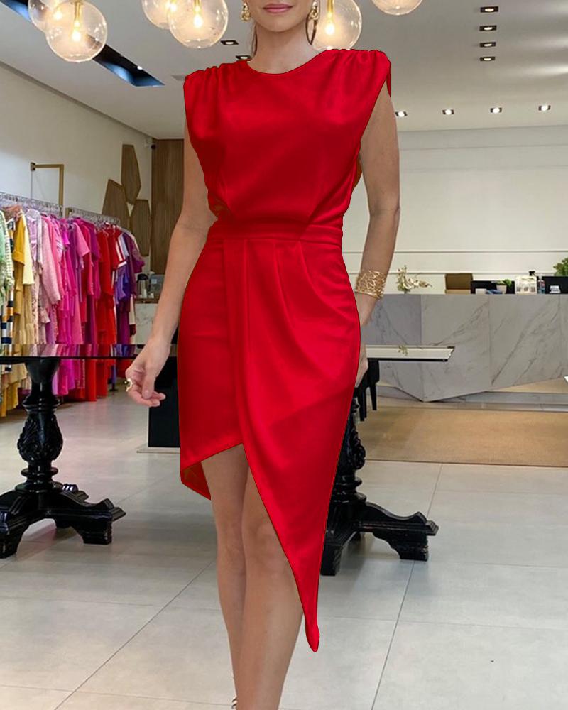 

Cap Sleeve Ruched Casual Dress, Red