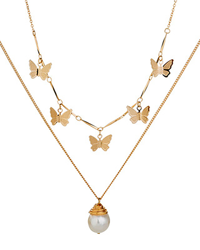 

Butterfly & Faux Pearl Pendant Necklace, Style1