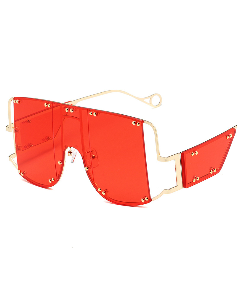 

1Pair Studded Decor Flat Top Tinted Fashion Sunglasses, Red