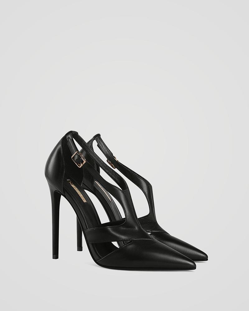 

Solid Pointed-toe Cut-out High Heel Sandals, Black