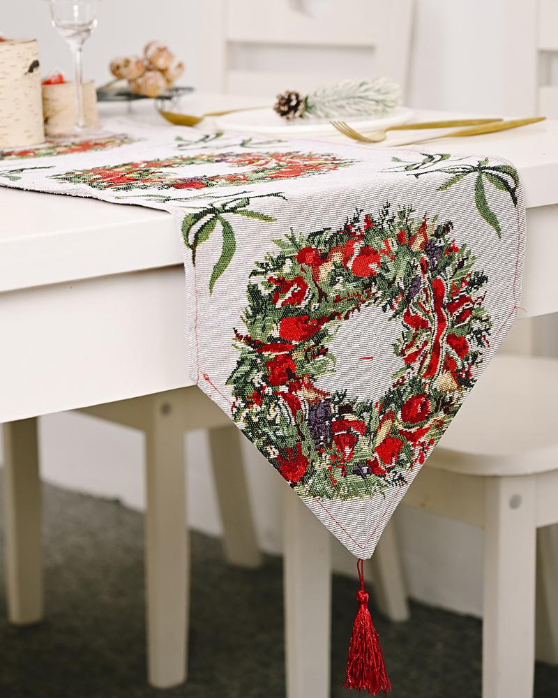 

1pc Christmas Table Runner Knit Xmas Home Decoration, Style2