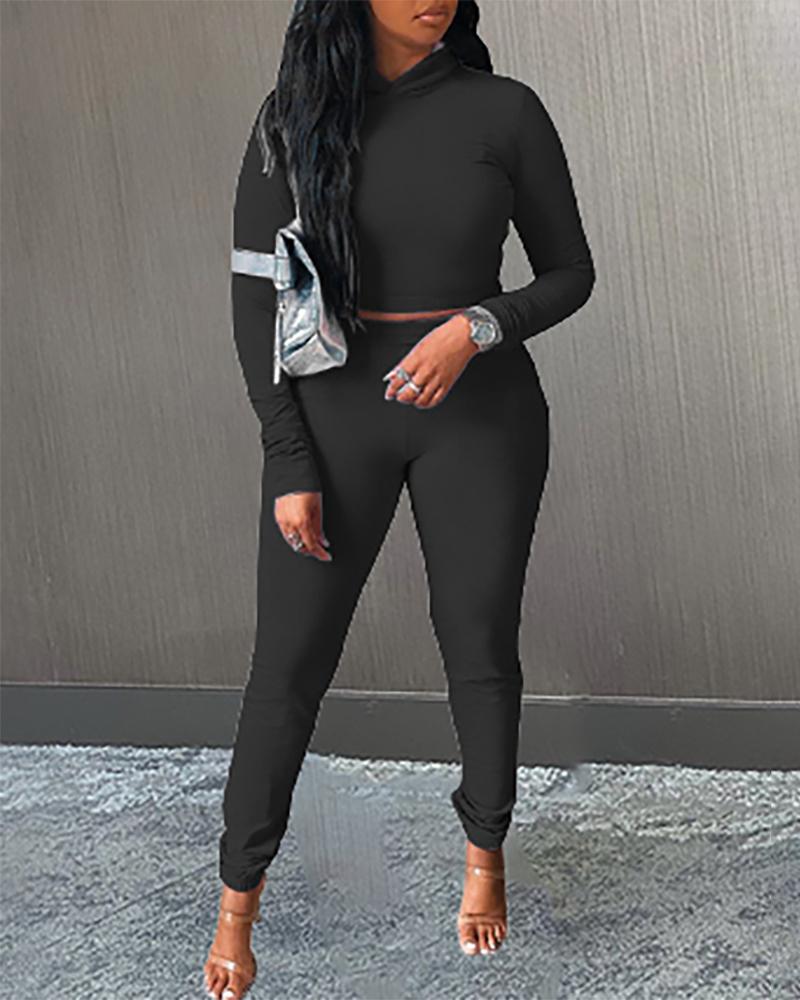 

Long Sleeve Top & High Waist Pants Set, Black
