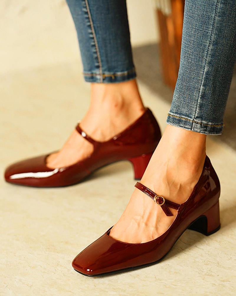 

Square Toe Heeled Mary Janes, Wine red