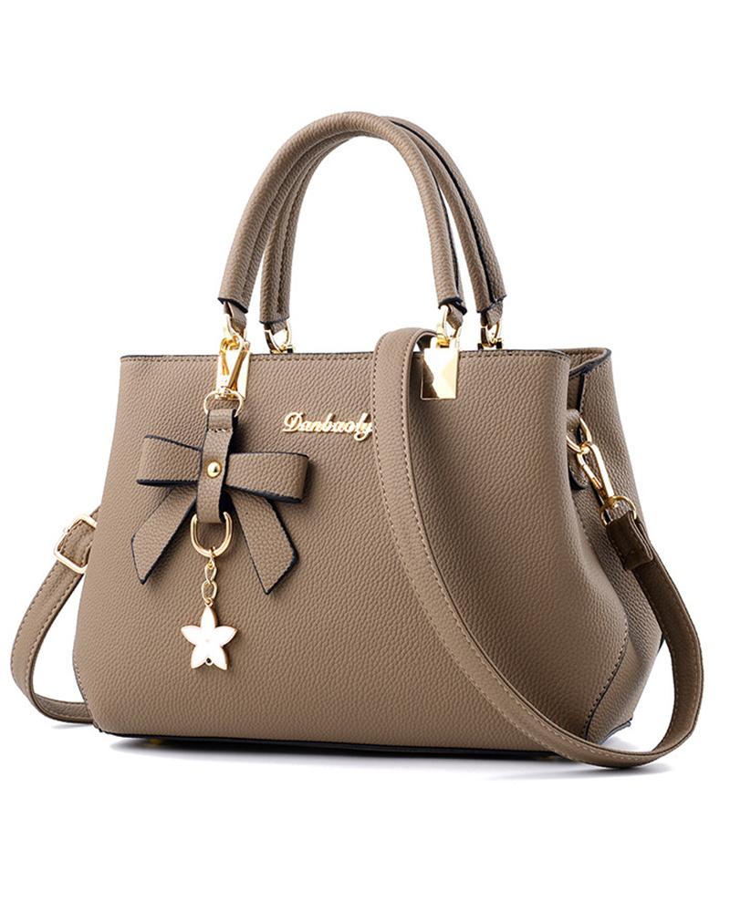 

Bowknot Decor Trendy Satchel Bag, Khaki